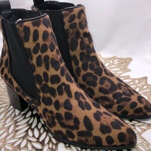 Nine West Textile/Made Upper Leopard Faux Fur Slip on Booties Size 8